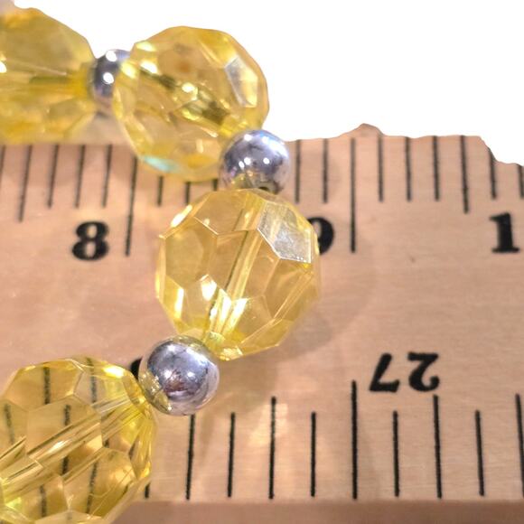 Vintage Necklace Beaded Faceted Lucite Acrylic Yellow Silver Accents 18" 1980s - Picture 8 of 8